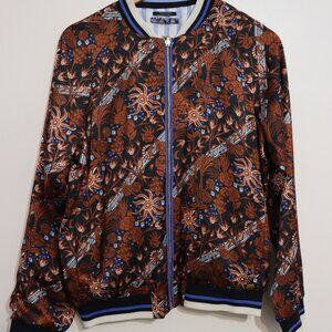 Scotch & Soda Reversible Bomber Jacket Floral Print Blue Stripe Size S
